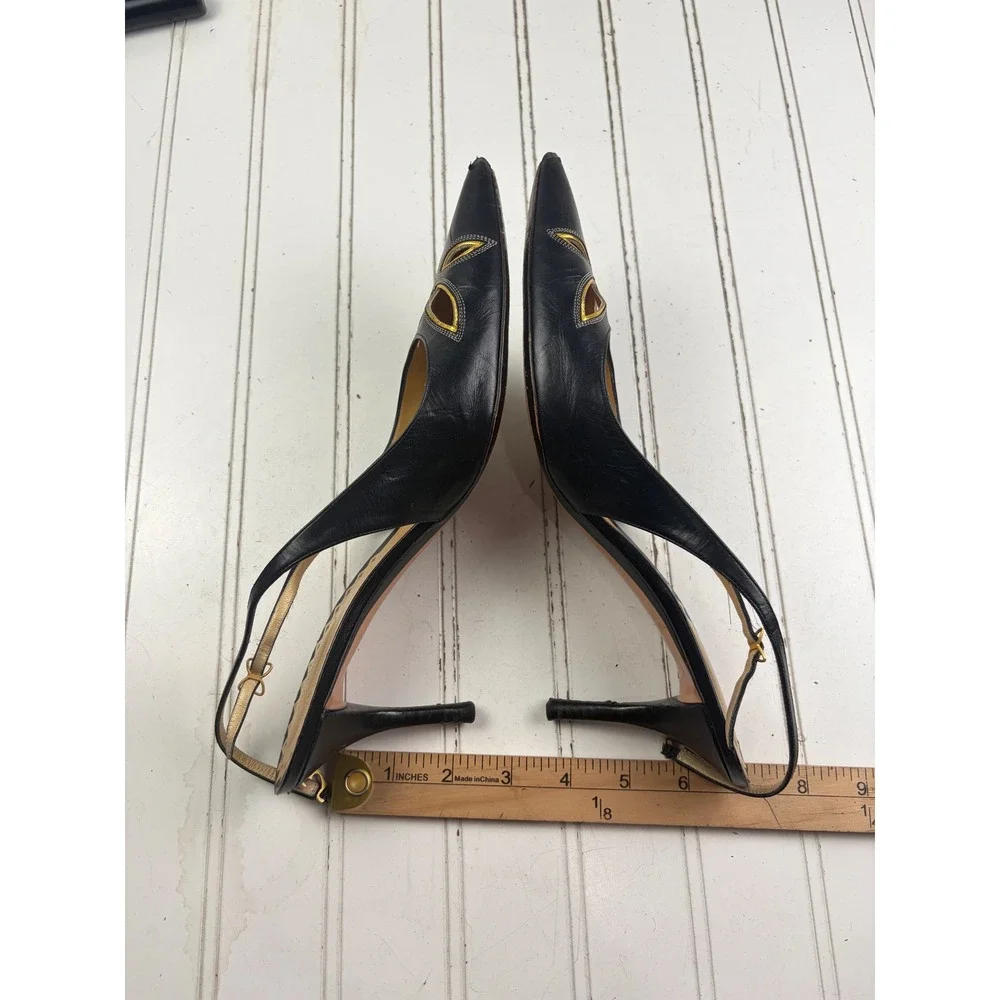 Bottega Veneta Black Leather Pointed Toe Slingback Heels Women's Size 39 US 9